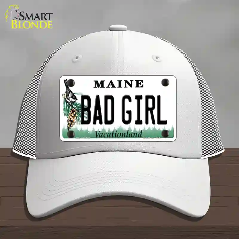 Bad Girl Maine Novelty License Plate Hat Mesh / White