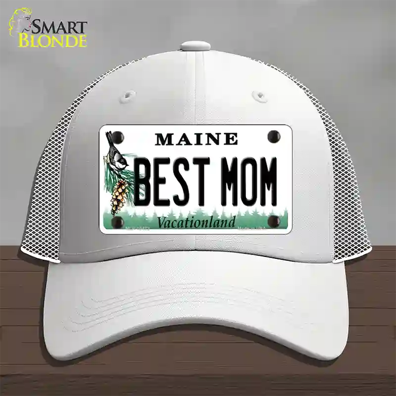 Best Mom Maine Novelty License Plate Hat Mesh / White