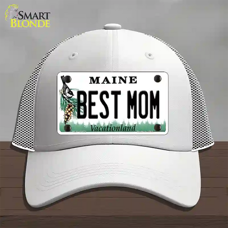 Best Mom Maine Novelty License Plate Hat Mesh / White