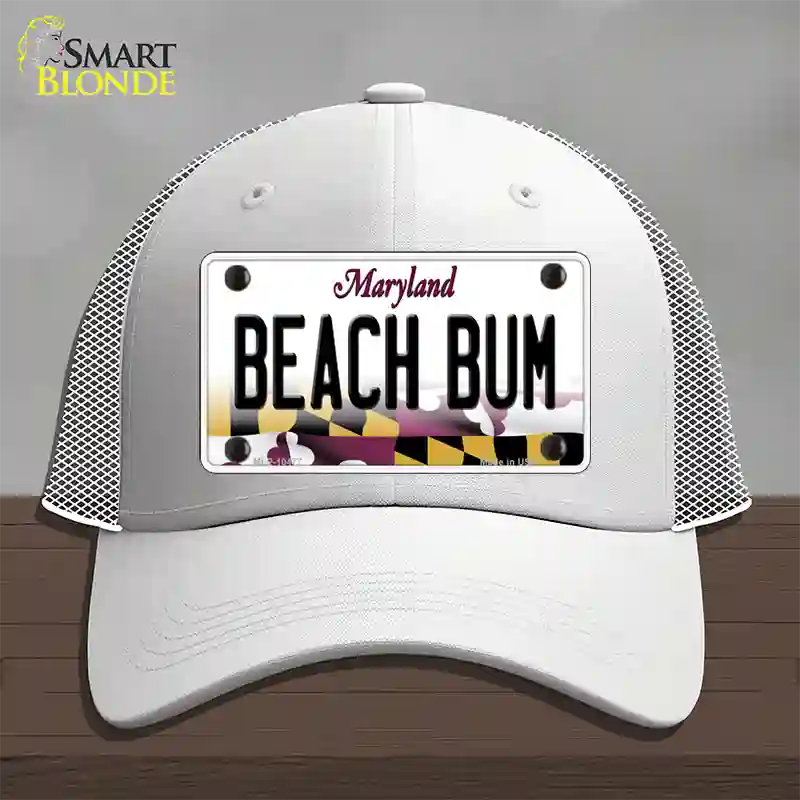 Beach Bum Maryland Novelty License Plate Hat Mesh / White