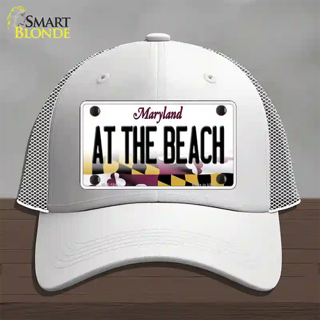 At The Beach Maryland Novelty License Plate Hat Mesh / White