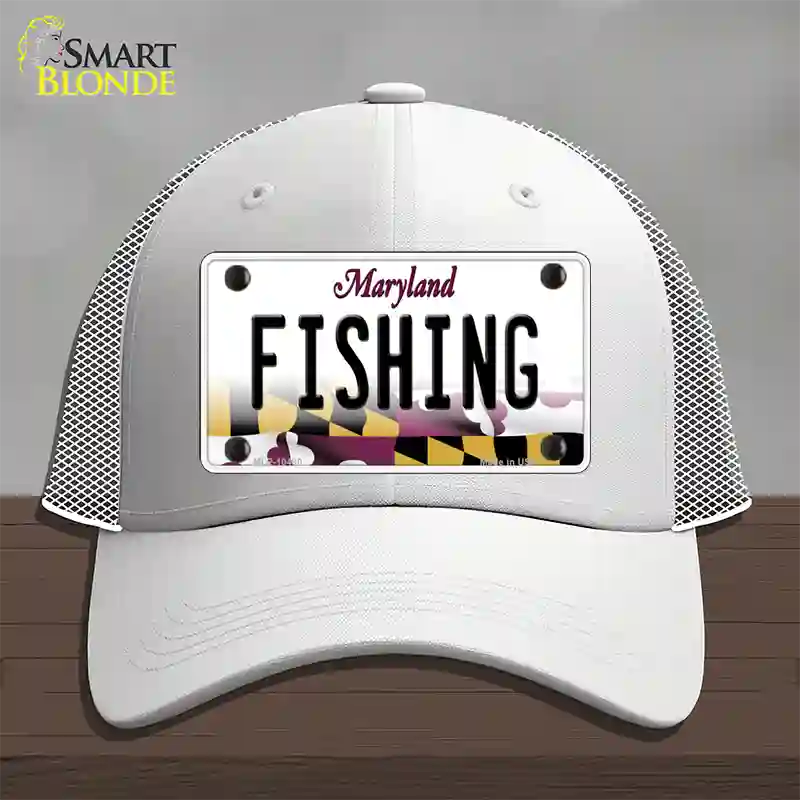 Fishing Maryland Novelty License Plate Hat Mesh / White