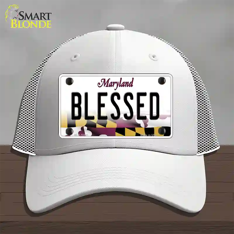 Blessed Maryland Novelty License Plate Hat Mesh / White