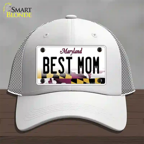 Best Mom Maryland Novelty License Plate Hat Mesh / White