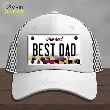 Best Dad Maryland Novelty License Plate Hat Mesh / White