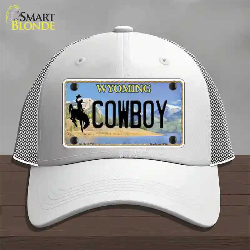 Cowboy Wyoming Novelty License Plate Hat Mesh / White