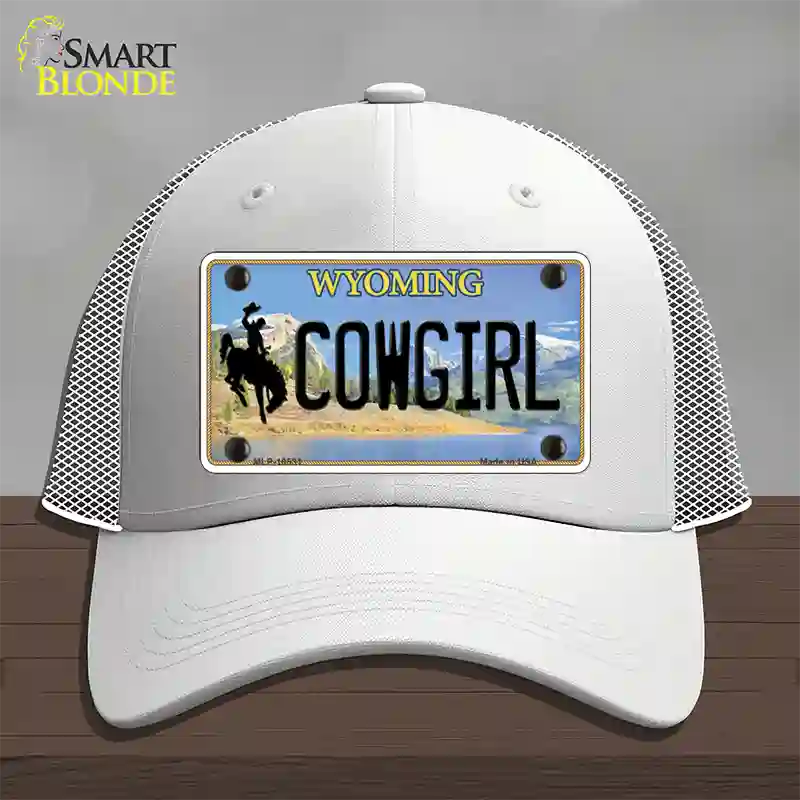 Cowgirl Wyoming Novelty License Plate Hat Mesh / White