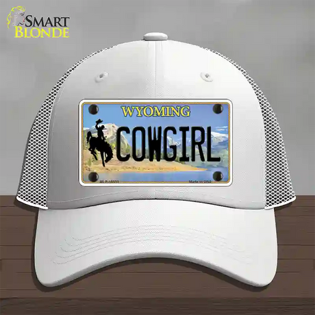 Cowgirl Wyoming Novelty License Plate Hat Mesh / White