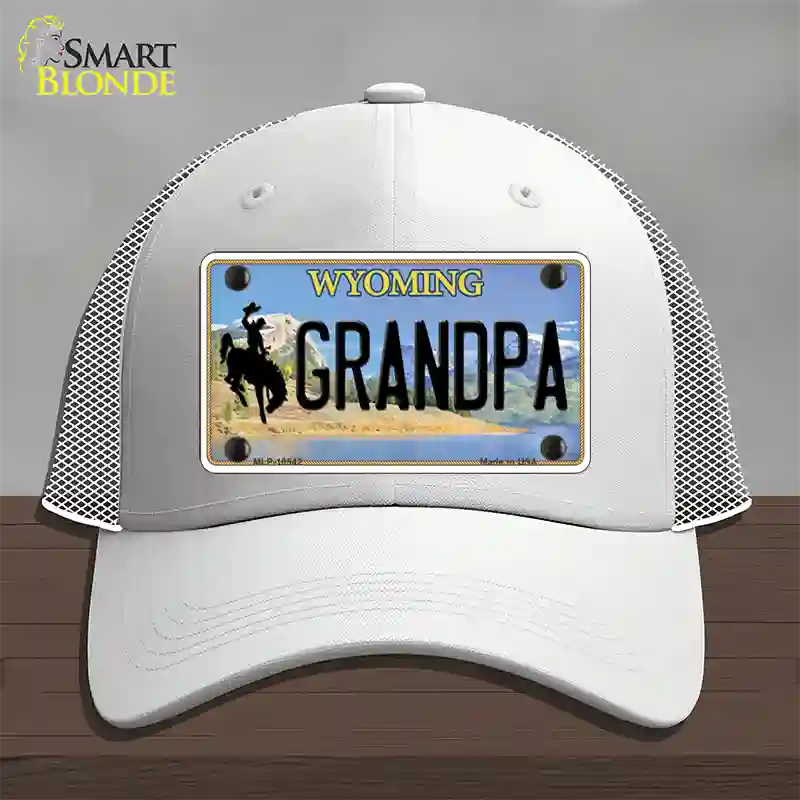 Grandpa Wyoming Novelty License Plate Hat Mesh / White