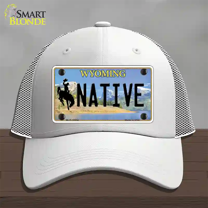 Native Wyoming Novelty License Plate Hat Mesh / White