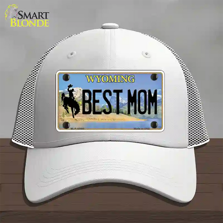 Best Mom Wyoming Novelty License Plate Hat Mesh / White