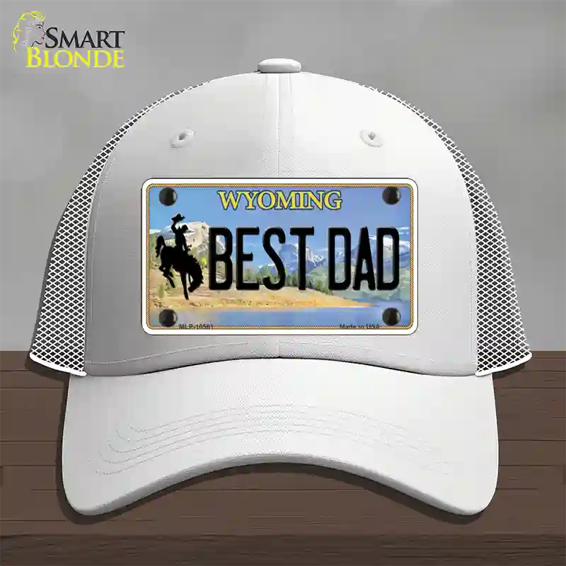 Best Dad Wyoming Novelty License Plate Hat Mesh / White