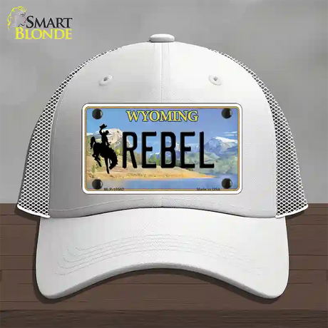 Rebel Wyoming Novelty License Plate Hat Mesh / White