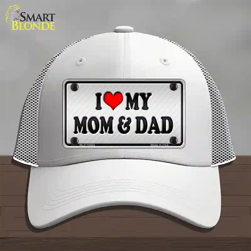 Love My Mom And Dad Novelty License Plate Hat Mesh / White