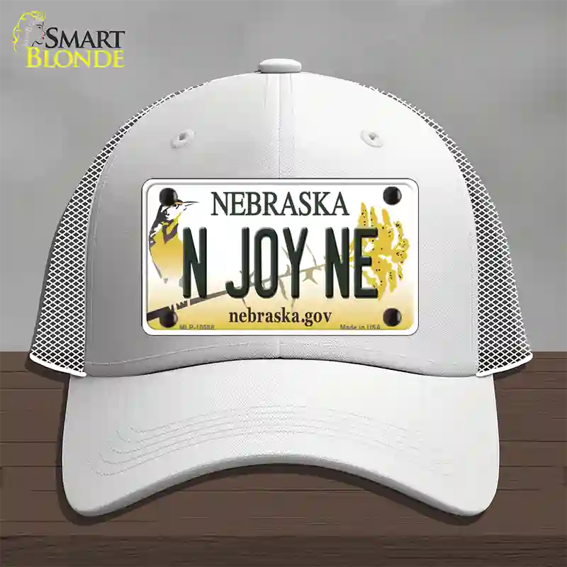 N Joy NE Nebraska Novelty License Plate Hat Mesh / White