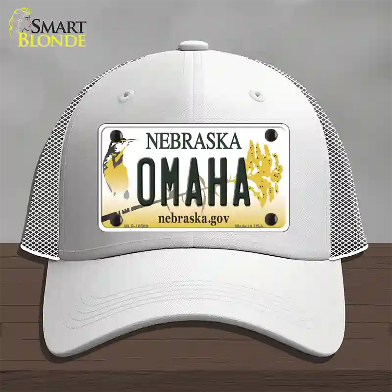 Omaha Nebraska Novelty License Plate Hat Mesh / White