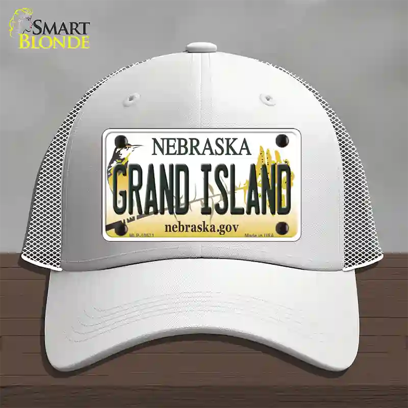 Grand Island Nebraska Novelty License Plate Hat Mesh / White