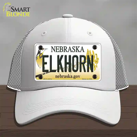 Elkhorn Nebraska Novelty License Plate Hat Mesh / White