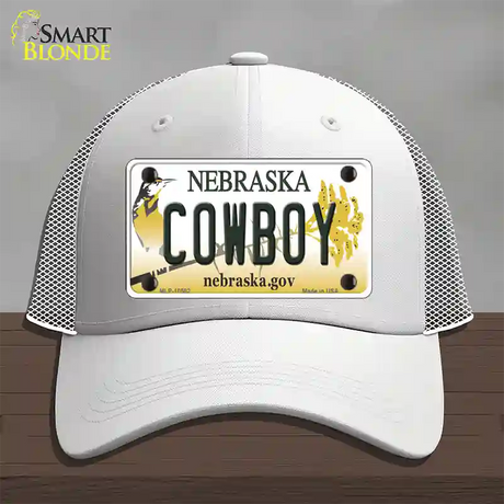 Cowboy Nebraska Novelty License Plate Hat Mesh / White