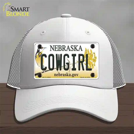 Cowgirl Nebraska Novelty License Plate Hat Mesh / White