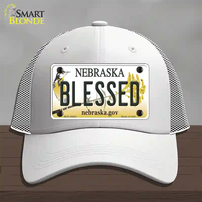 Blessed Nebraska Novelty License Plate Hat Mesh / White