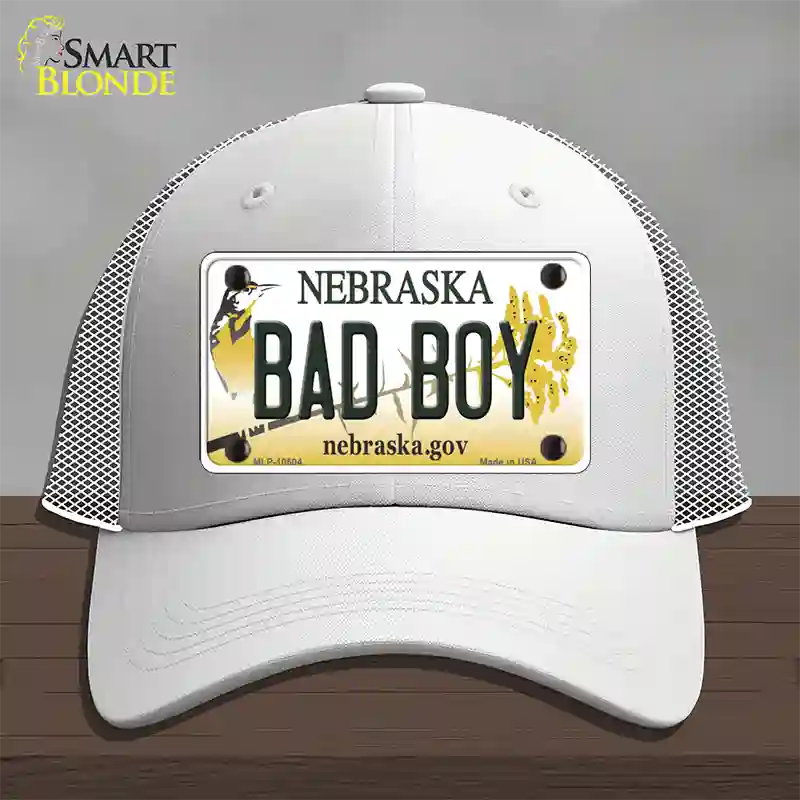 Bad Boy Nebraska Novelty License Plate Hat Mesh / White