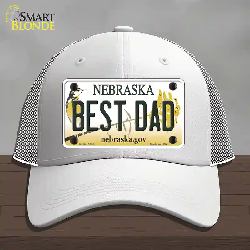 Best Dad Nebraska Novelty License Plate Hat Mesh / White