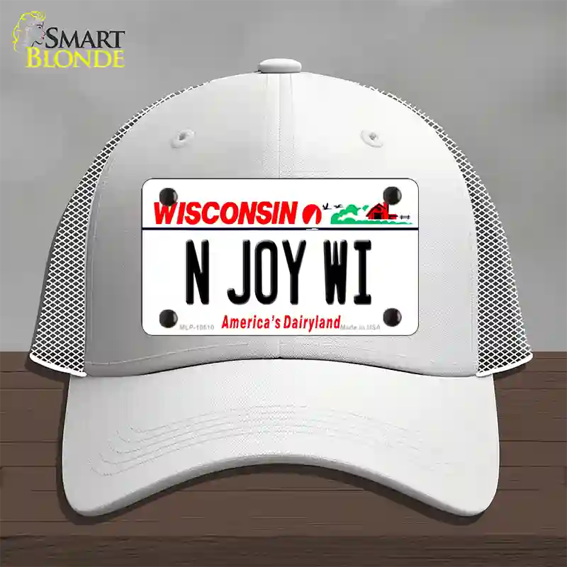 N Joy WI Wisconsin Novelty License Plate Hat Mesh / White