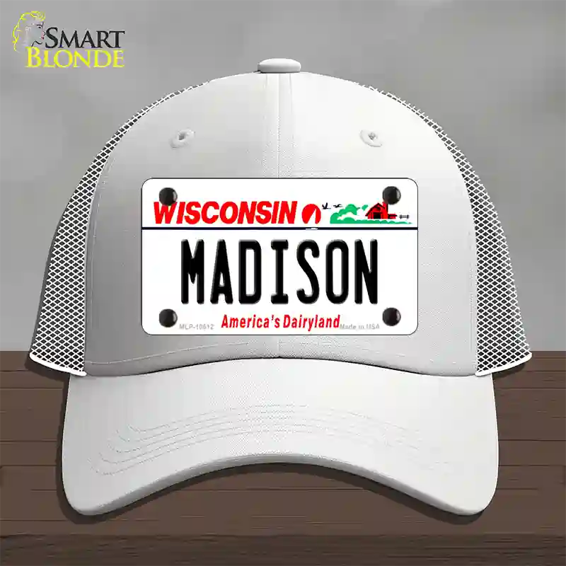 Madison Wisconsin Novelty License Plate Hat Mesh / White