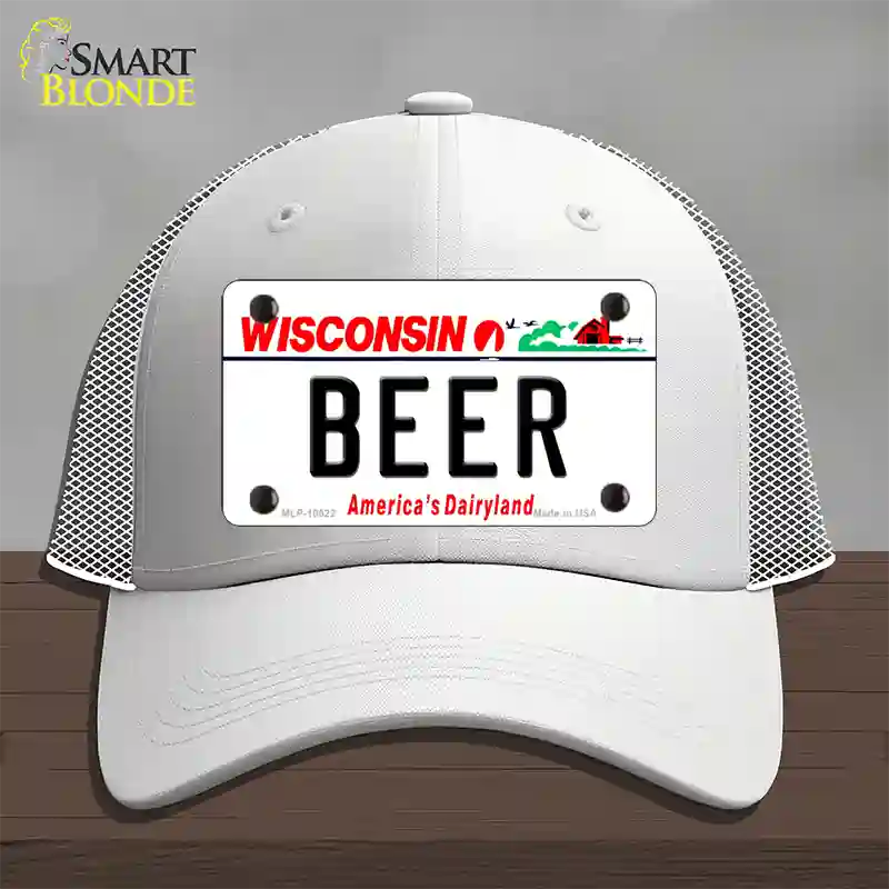 Beer Wisconsin Novelty License Plate Hat Mesh / White