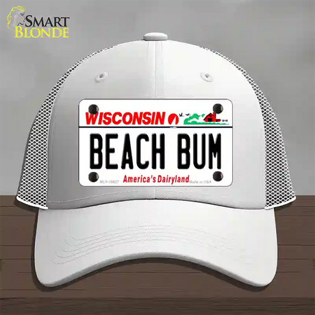 Beach Bum Wisconsin Novelty License Plate Hat Mesh / White