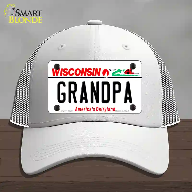 Grandpa Wisconsin Novelty License Plate Hat Mesh / White