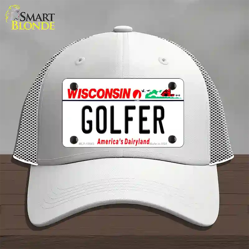 Golfer Wisconsin Novelty License Plate Hat Mesh / White