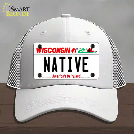 Native Wisconsin Novelty License Plate Hat Mesh / White