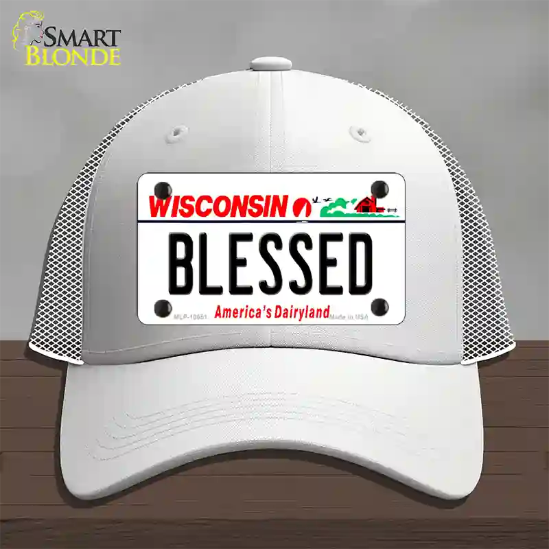 Blessed Wisconsin Novelty License Plate Hat Mesh / White