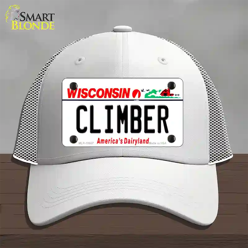 Climber Wisconsin Novelty License Plate Hat Mesh / White