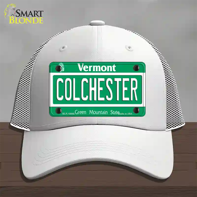 Colchester Vermont Novelty License Plate Hat Mesh / White