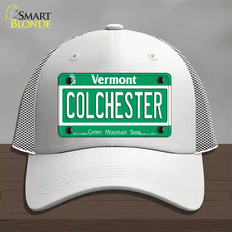 Colchester Vermont Novelty License Plate Hat Mesh / White