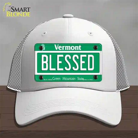 Blessed Vermont Novelty License Plate Hat Mesh / White