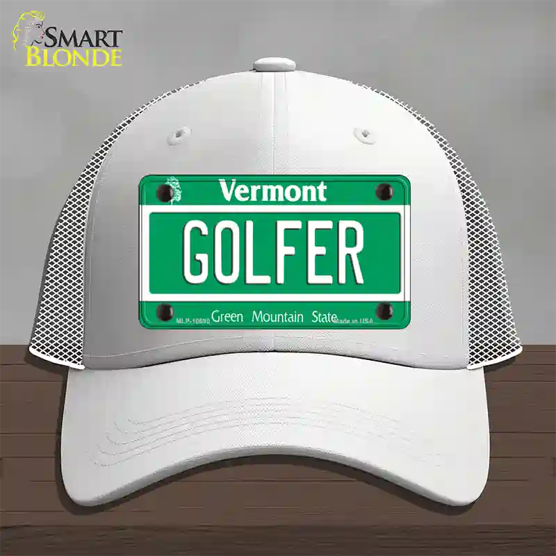 Golfer Vermont Novelty License Plate Hat Mesh / White