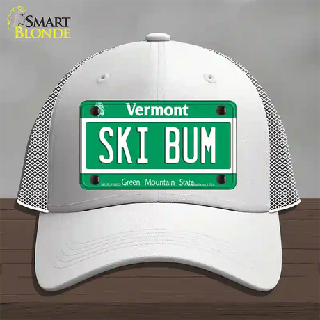 Ski Bum Vermont Novelty License Plate Hat Mesh / White