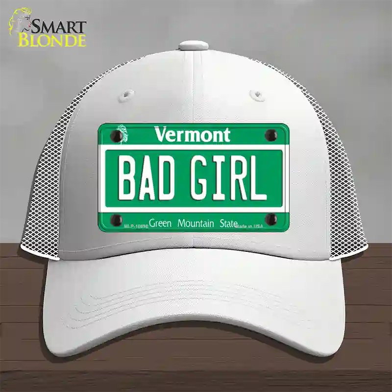 Bad Girl Vermont Novelty License Plate Hat Mesh / White