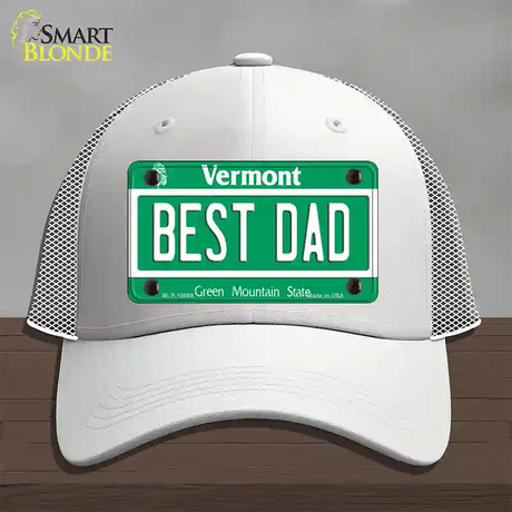 Best Dad Vermont Novelty License Plate Hat Mesh / White