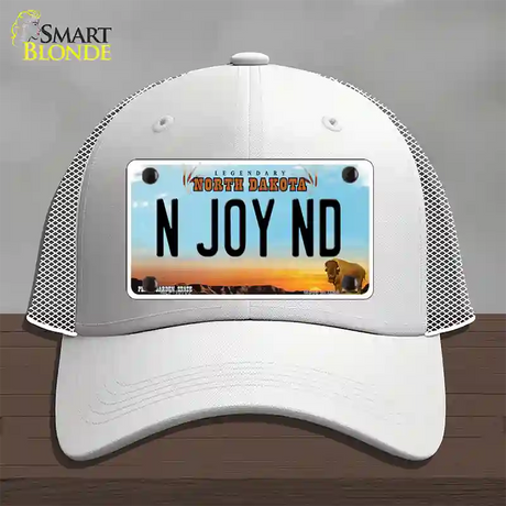 N Joy ND North Dakota Novelty License Plate Hat Mesh / White