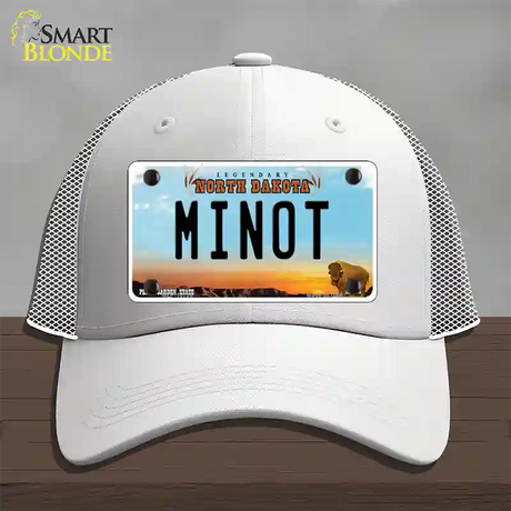 Minot North Dakota Novelty License Plate Hat Mesh / White