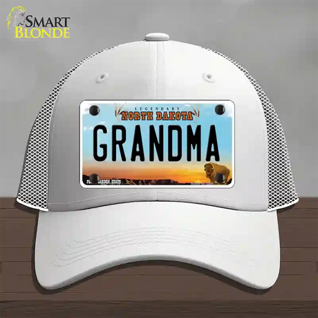 Grandma North Dakota Novelty License Plate Hat Mesh / White