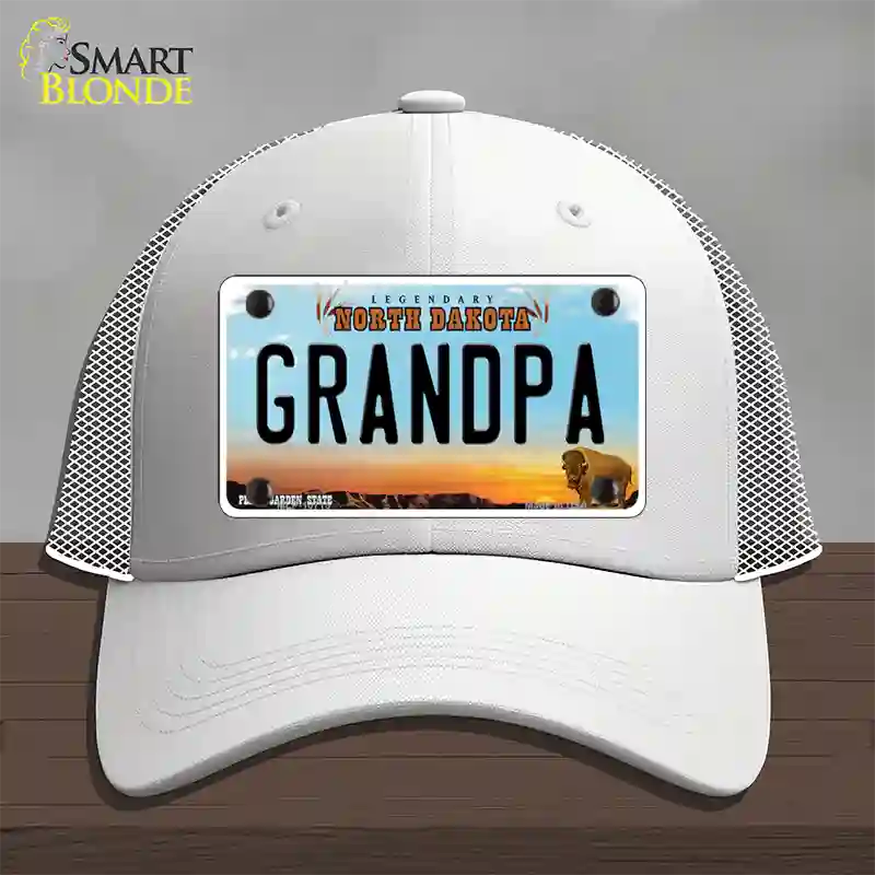 Grandpa North Dakota Novelty License Plate Hat Mesh / White