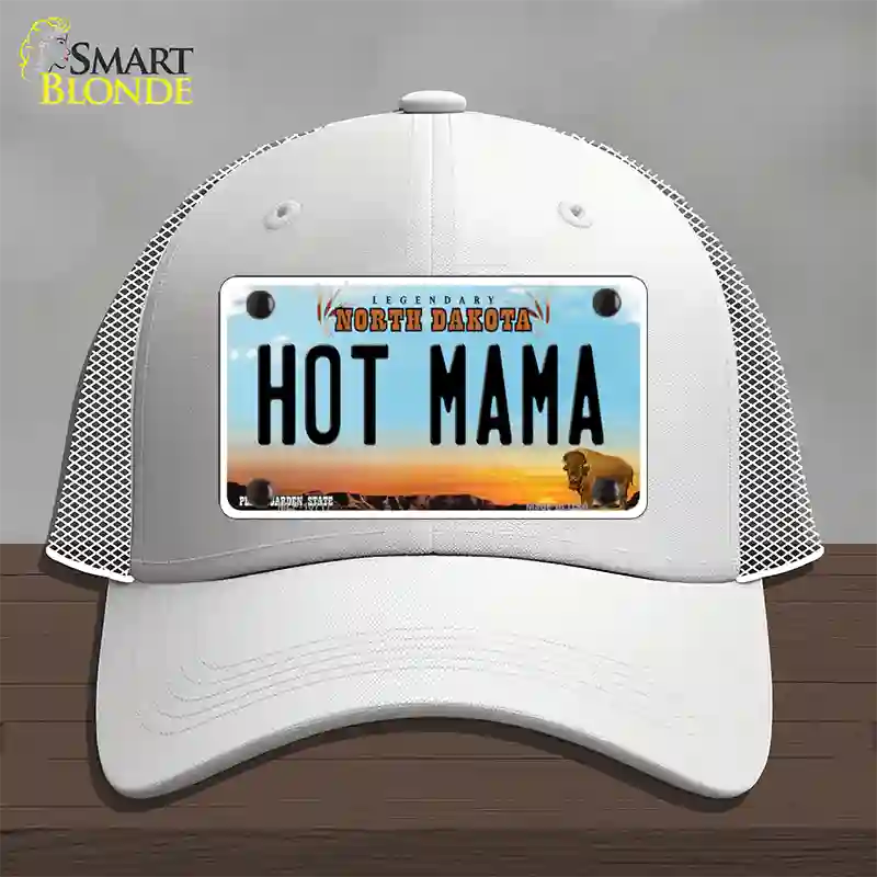 Hot Mama North Dakota Novelty License Plate Hat Mesh / White