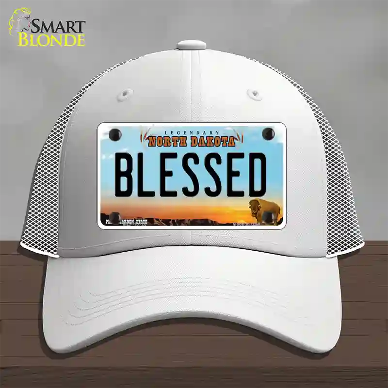 Blessed North Dakota Novelty License Plate Hat Mesh / White