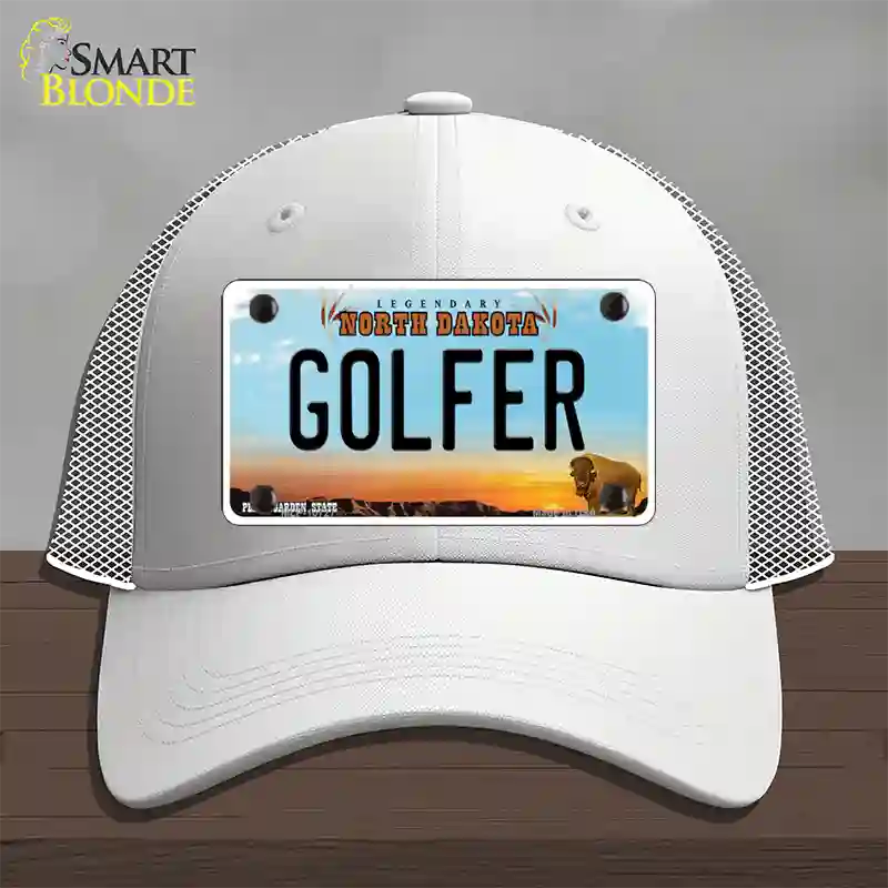 Golfer North Dakota Novelty License Plate Hat Mesh / White